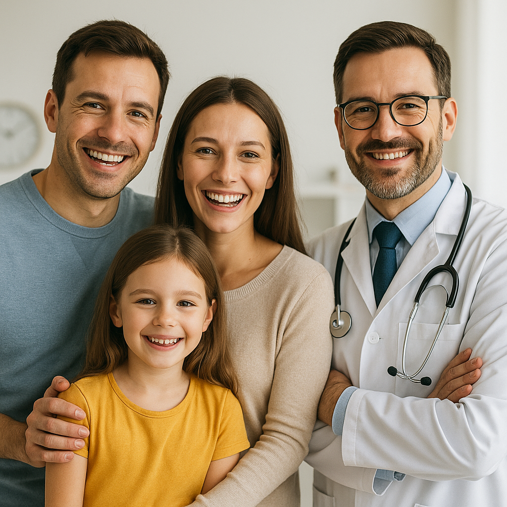happy family with doctor